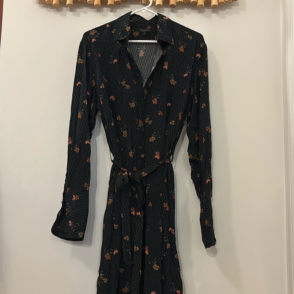 Silky floral shirt dress